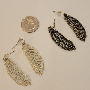 Elegant Gold and Black Feather Earrings